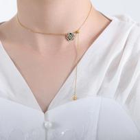 Hong Kong Style Retro Rose Pull Buckle Necklace Copper Versatile Niche Personality Collarbone Chain Temperament Jewelry Women