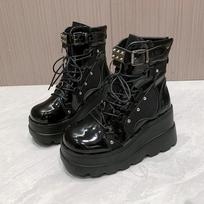Moteriški aulinukai rudeniniai moteriški kulkšnies batai platforminiai pleištai Aukštakulniai trumpi batai Naujas mados dizainas Moteriški Cosplay batai su užtrauktuku 35 gray