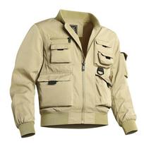 Bomber jacket men's American retro baseball uniform multi-pocket work jacket functional jacket three-proof jacket for men 3XL black