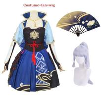 Game ayaka kamisato cosplay   kamisato ayaka cosplay  Costume Women Halloween Dress Wig shoes Fan pettcoat L gray