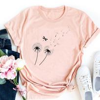 Tee Top Clothing Casual Dandelion Dragonfly Cute 90s Short Sleeve Unisex Print Lady Fashion T Shirt FeUnisex Graphic T-shirt 4XL beige