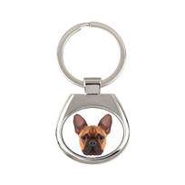 Prancūzų buldogas, Frenchie - geometrinis raktų pakabukas su nuotrauka ir užrašu Art-Dog balta