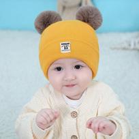 Winter Children Warm Baby Knitted Hats With Pom Pom Kids Knit Beanie Hats Solid Color Infant Hat For Boys Girls raudona