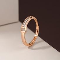 Small Square Buckle Diamond Ring, Femininity Light Luxury Ins Couple Style, Zircon Open Ring. beige