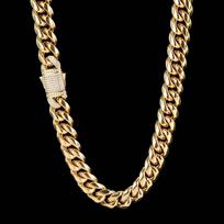 Zircon Spring Buckle Titanium Steel Necklace Jewelry Stainless Steel Cuban Chain Men's Hip Hop Necklace 40cm