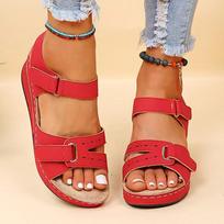 fashion Classics Red Hook Loop Women Wedges Sandals PU Women's Thick Platform Sandalias Summer Lightweight Comfort Beach Shoes 35 raudona
