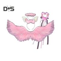 Angelų sparnų kostiumas vaikams Angelų sparnų rinkinys su lankeliu ir fėjos lazdele Dirbtinių plunksnų angelų kostiumo sparnai Helovino kostiumui, Cosplay pasirodymams E pink