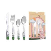 Vaikiškas triušio stalo įrankių rinkinys iš 4, nerūdijančio plieno vaikiški stalo įrankiai poliruotas kūdikių dresavimo šaukštas One Size sidabras