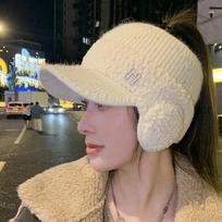 Polyester Beret for Women - Winter Warmth Knitted Earflap Duckbill Cap, Fashion All-Match Ear Cover Beanie with Fleece Lining, Solid Color M（55-58cm） balta