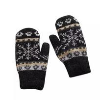 Korean Christmas Snowflake Pattern Woolen Knit Warm Mittens Winter Female Plus Velvet Thick Elastic Windproof Driving Glove One Size