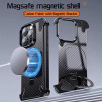 Prabangus Magsafe magnetinio belaidžio įkrovimo dėklas, skirtas iPhone 16 15 14 Pro Max aliuminio lydinio anglies pluošto metalo laikiklio telefono dangtelis For iPhone 16 Pro Max juoda