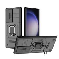 Dėklas Samsung Galaxy S23 Ultra su magnetiniu stovu-žiedu, slankiojančiu objektyvo apsaugu, šarvuotas dėklas Samsung S23 + Plus S 23 Ultra galiniam dangteliui For Galaxy S23 juoda