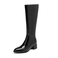 Krazing Pot Cow Skin Autumn Winter Shoes Riding Boots Round Toe Keep Warm Zipper Black Color Thick High Heels Thigh High Boots 34 juoda