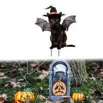 Cat Figure Garden Stake for Halloween Outdoor Lawn Art Decoration 23.3x28 cm_With Black Wing black