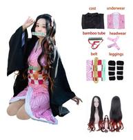 Suaugusioms moterims Anime Demonų žudikas Kamado Nezuko Cosplay Perukas Ilgas Garbanotas Kostiumas Kimono Kostiumas Drabužiai Vaikams Mergaitėms 3XL black