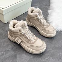 Chunky Platform Snow Boots for Women Faux Fur Lining Ankle Booties Women's Comfortable Anti-Slip Walking Short Boot Winter Warm Lace-Up Sneakers Shoes 35 chaki