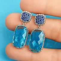 Luxury Female Party Drop Earrings with Bright Crystal CZ Delicate Design Anniversary Gift Gorgeous Women's Accessories blue