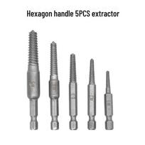 Hexagonal handle screw extractor set for broken heads, stripped threads, and wires. 6 pieces for electric removal tool.