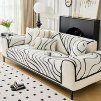 Vasarinis universalus linijų rašto šenilinio sofos pagalvėlės užvalkalas uždanga funda svetainei neslystantis sofos uždangalas 70X70cm 1pc beige
