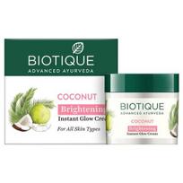 Biotique Coconut šviesinantis momentinio švytėjimo kremas| Lengvas ir neriebus | Maitinama ir drėkinama oda | 100% botaniniai ekstraktai | 50g