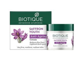 Biotique Bio Šafrano Rasa Jauninamasis Drėkinamasis Kremas | Apsaugo Odos Ląsteles | 100% Botaniniai Ekstraktai | Tinka Visų Tipų Odai | 50G