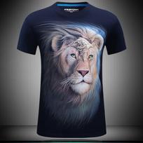 3D T-shirt three-dimensional cool domineering wolf clothing men's lion casual fashion short sleeved round neck T-shirt S gray