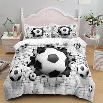 Futbolo patalynės užvalkalų komplektas 3D futbolo rašto berniukams paaugliams Miegamojo patalynės komplektas Sporto tema Dvigulis Queen King dydis 2/3 vnt. Antklodės užvalkalas 70x133cm 2pcs white