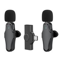 K10 belaidis atvartas mikrofonas Clipon Mic Plug & Play TypeC, skirtas telefono planšetiniam kompiuteriui su triukšmo slopinimu 2 Mic juoda