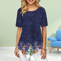 Women Plus Size Ladies Tee Shirts Floral Green Grid Print Loose Casual Tops Female Irregular Summer Clothes XS tamsiai mėlyna spalva