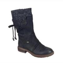 Autumn Winter Middle Tube PU Leather Snow Boots For Women Cross-Border Large Size Square Heel Woolen Martin Boots 35-43 35 juoda