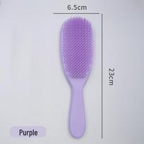 Dvigubo naudojimo galvos odos masažinis šukos - šlapiam ir sausam naudojimui, ilga briaunota rankena, be mazgų, glotnūs plaukai, nešiojamas. violetinė