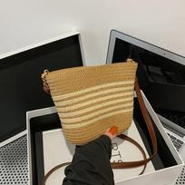 Fashion Classic Small Handbag Straw Weaving Bucket Crossbody Shoulder Bag Summer Beach Wallet For Women Vacation 16x8x17cm juoda