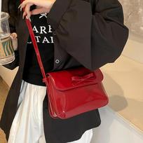 Temperament Red Patent Leather Square Bag Women's New Versatile Crossbody Bags Cool Girls  Gloss Bow Flap Handbags Trend