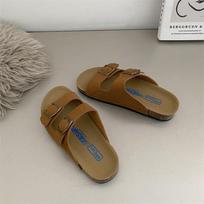 2024 New Summer Women Cork Slipper Casual Beach Double Buckle Non-slip Outside Nubuck Leather Slip on Slides Platform Sandals Women 35