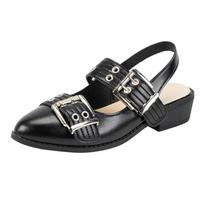 2024 2024 Patent Leather Rivet Metal Buckle Women Pumps Spring Summer Gothic Thick heeled Slingbacks Mules Girls Shoes Zapatos 36