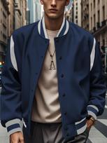 Temu Popular Baseball Jersey Sweater Autumn And Winter Velvet Splicing Single-Row Four-In-One Buckle Flight Jacket S tamsiai mėlyna spalva