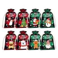 24pcs Burlap Christmas Drawstring Gift Bags -Buffalo Plaid & Snowflake Designs, Reusable Linen Treat Sacks for Holiday Party Favors and Goody Wrapping 3set-24 PCS BAGS black