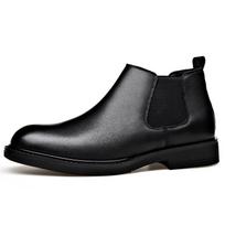 FashionAutumn Winter Designer Chelsea Boots for Men Fashion Solid Color Cow Leather Dress Shoes Men British Platform Ankle Boots Male 38 juoda
