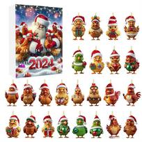 2024 Christmas Advent Calendar Chicken with Santa Hats, Chicken Christmas Tree Decoration, 24 Days Of Christmas Advent Calendar style 1 gray