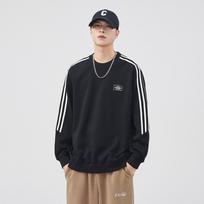 American Heavyweight Striped Crew Neck Sweater Men'S Spring And Autumn Trendy Brand Embroidered Casual Bottoming Shirt Long-Sleeved Top M juoda