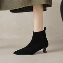 Krazing Pot Cow suede Vintage Autumn Winter Shoes Modern Boots Stiletto Med Heels Pointed Toe Keep Warm Size 43 Ankle Boots 34 juoda