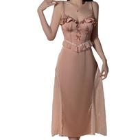 Women Erotic Clothes Sexy Satin patchwork lace deep V Suspender Lingerie Porn Perspective backless Underwear Products for Adults one size