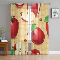Apple Red Ladybug Weaving Window Treatment Tulle Modern Sheer Curtains for Kitchen Living Room the Bedroom Curtains Decoration W135 x H114cm brown