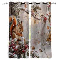 Christmas Squirrel Snowflake Pine Tree Blackout Curtains For Living Room Bedroom Window Treatment Blinds Drapes W135 x H60cm gray
