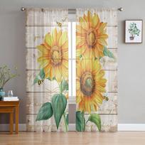 Ūkio Gėlė Saulėgrąža Bitė Užuolaida Svetainei Skaidrios Tiulio Užuolaidos Langui Skaidrios Miegamojo Aksesuarai Dekoras W135 x H114cm beige