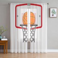 Basketball Hoop Chiffon Sheer Curtains for Living Room Bedroom Home Decoration Window Voile Tulle Curtain Drapes W135 x H114cm white