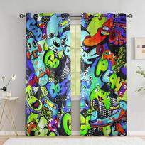 Cartoon Gamepad High Blackout Curtains for The Bedroom Graffiti Words Video Games Window Drapes Game Players Living Room Decor W55 X H120cm X 2&HOOK