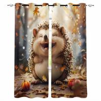 Autumn Maple Leaf Forest Hedgehog Pumpkin Blackout Curtains For Living Room Bedroom Window Treatment Blinds Drapes W135 x H60cm