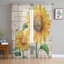 Ūkio Gėlė Saulėgrąža Bitė Užuolaida Svetainei Skaidrios Tiulio Užuolaidos Langui Skaidrios Miegamojo Aksesuarai Dekoras W135 x H114cm beige