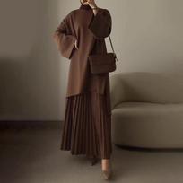Women's Vintage Elegant Urban Loose Women's Long Skirt Set Elegant Dress Set Long Sleeved Top High Waisted Half Length Skirt Set XXL ruda